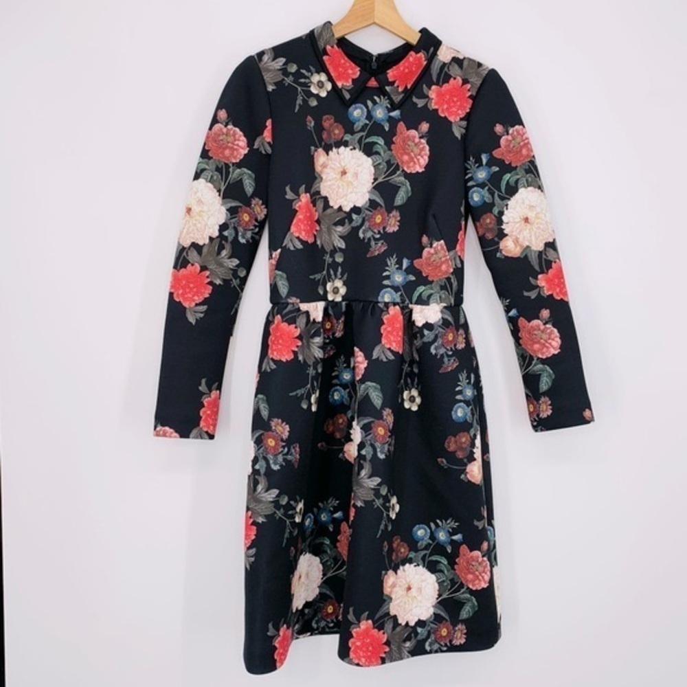 Erin Fetherston Black Floral Scuba Wildflower Dahlia Molly Dress